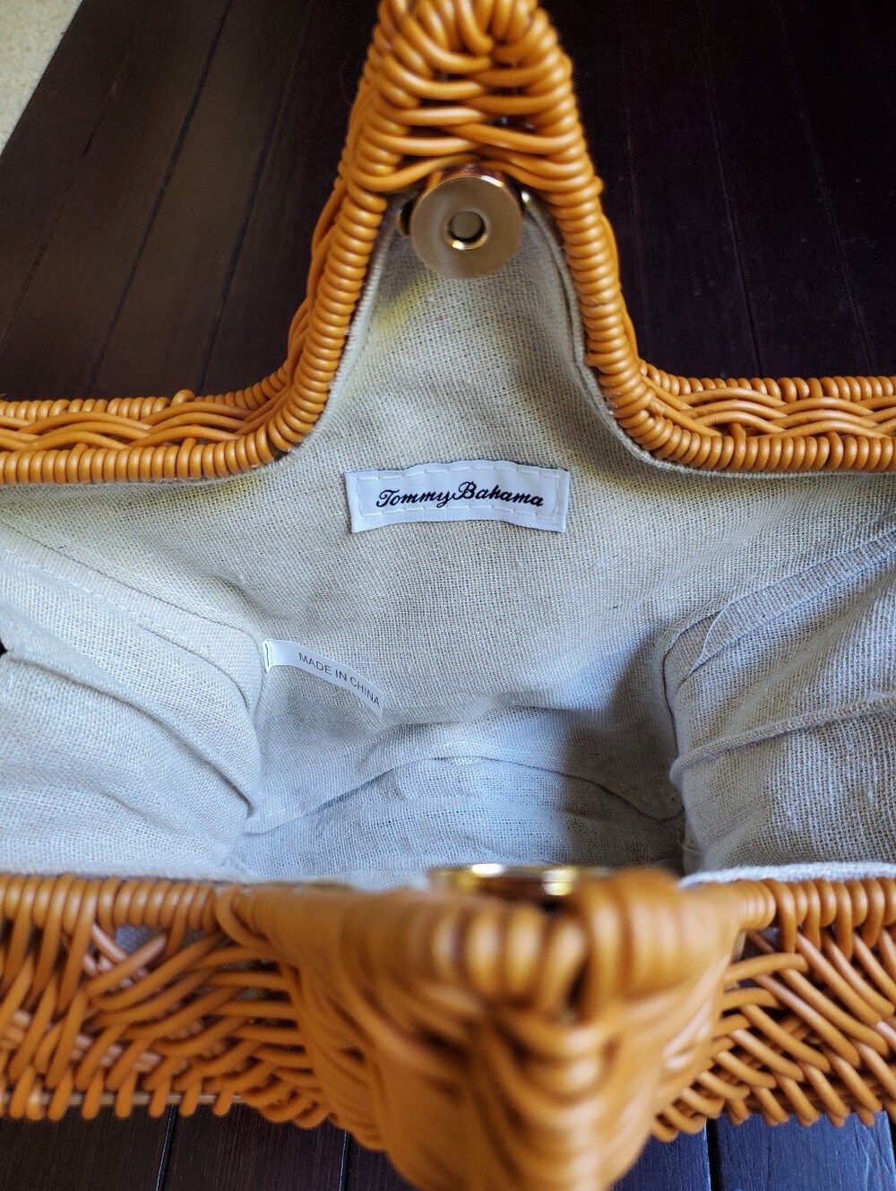Tommy Bahama Starfish Crossbody Bag Gold Chain Natural Woven Brown - Picture 7 of 10
